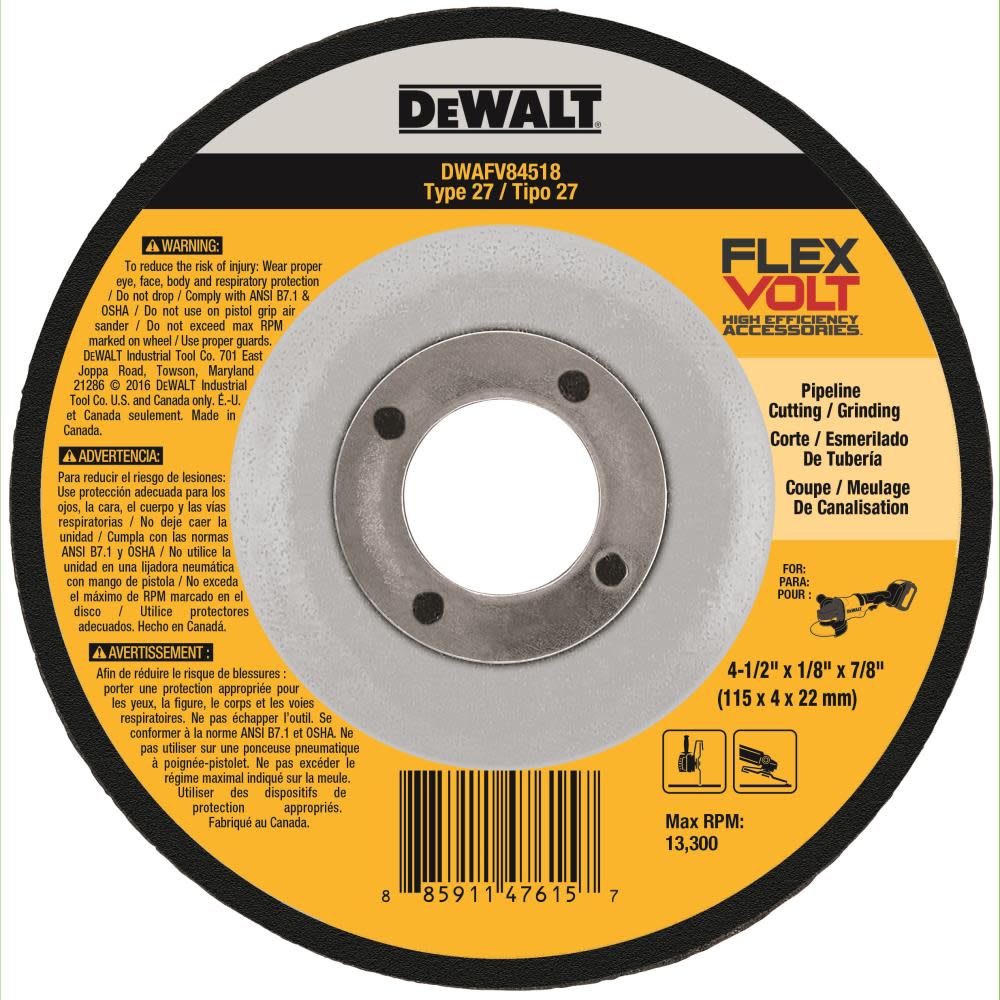 DW FLEXVOLT 4-1/2 In. x 1/8 In. x 7/8 In. T27 Cutting and Grinding Wheel DWAFV84518 from DW