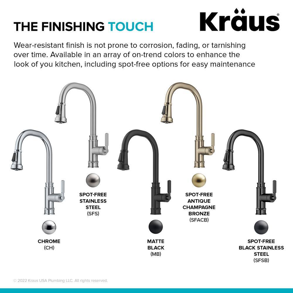 KRAUS Allyn Transitional Industrial Pull-Down Single Handle Kitchen Faucet in Matte Black KPF-4101MB