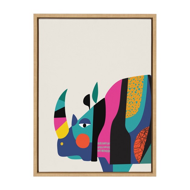 X 24 quot Sylvie Rhino Framed Canvas Wall Art By Rachel Lee Natural Kate And Laurel