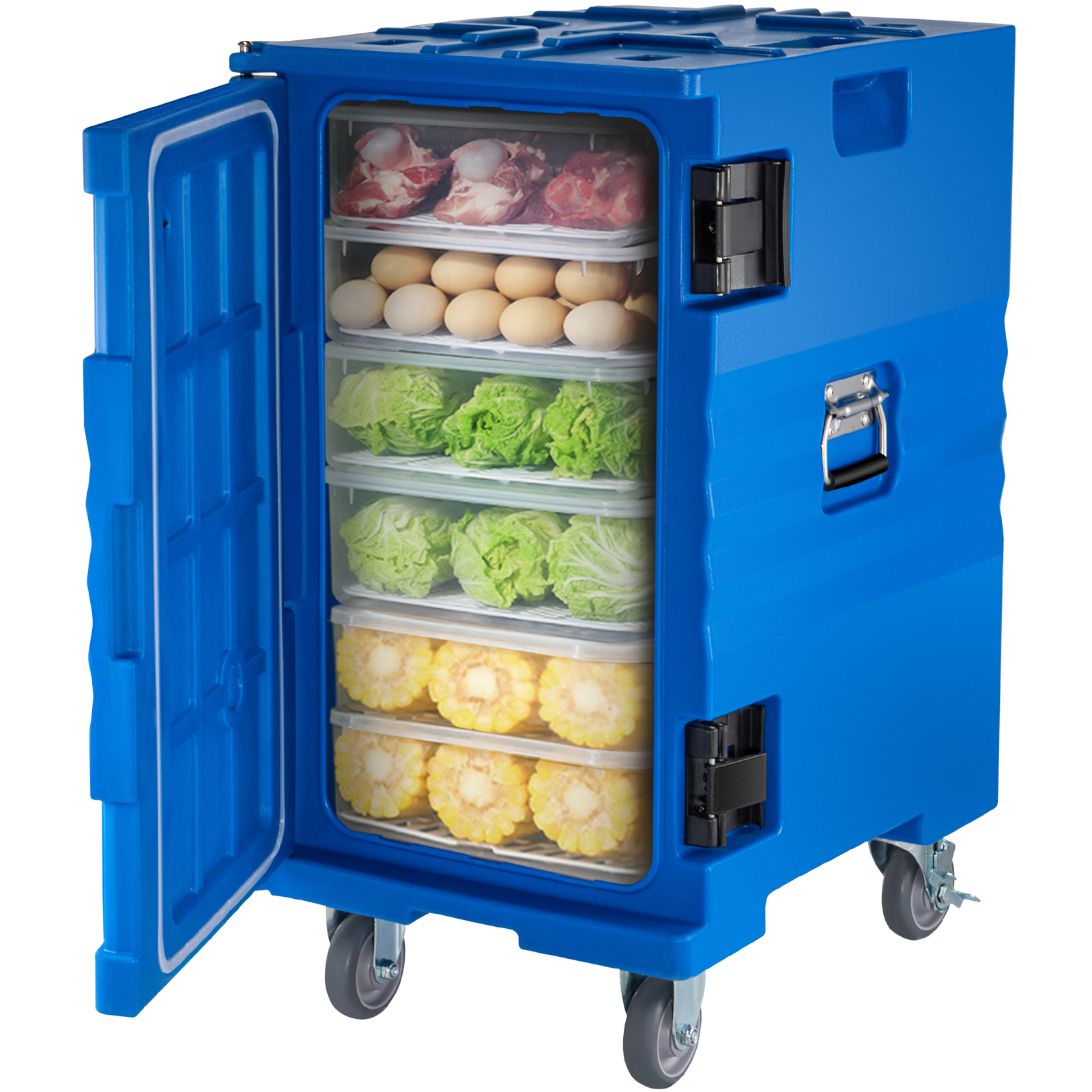 VEVOR Insulated Food Pan Carrier 109 Qt Hot Box for Catering， LLDPE Food Box Carrier with Double Buckles， Front Loading Food Warmer with Handles， End Loader with Wheels for Restaurant， Canteen， Etc.