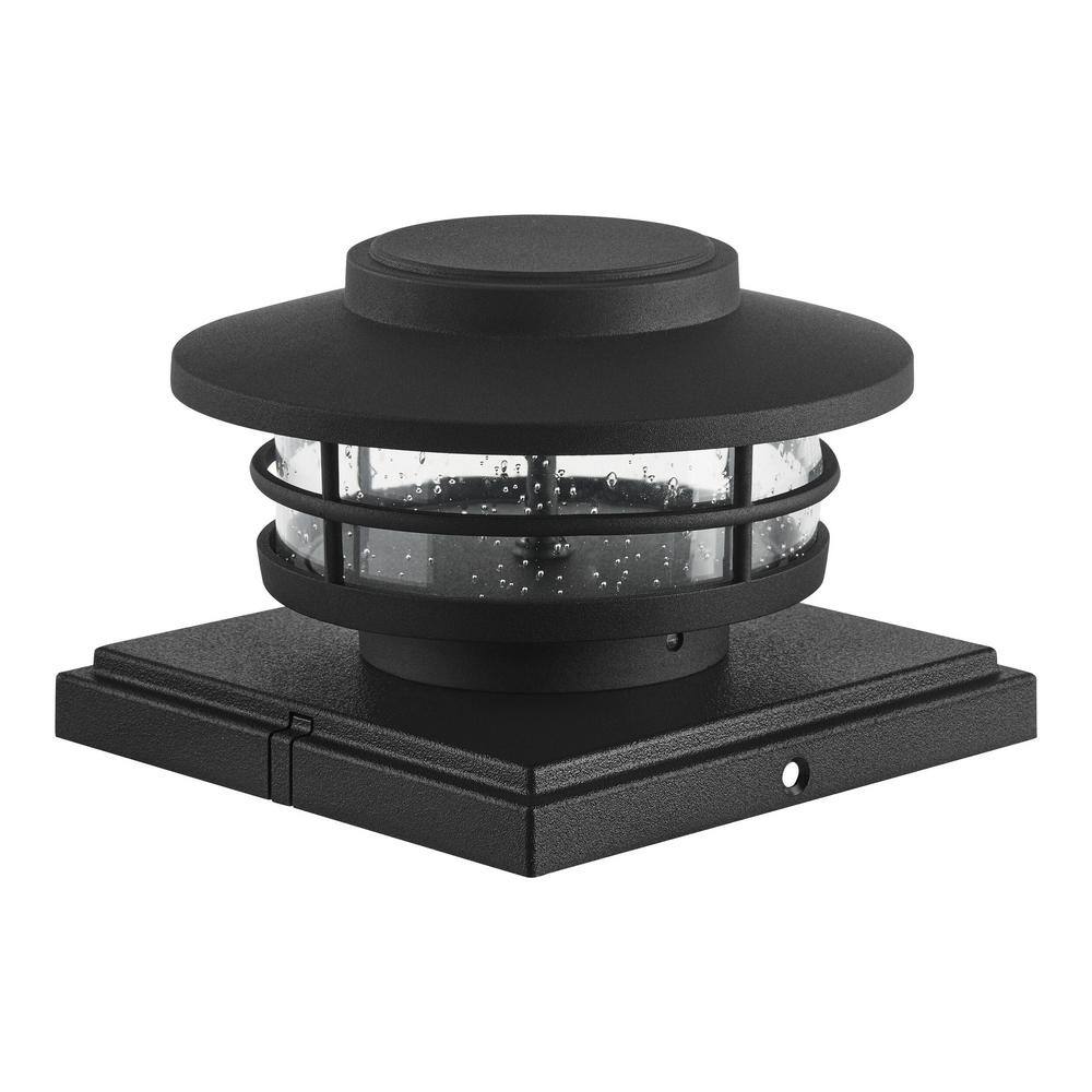 Hampton Bay Marion Black Low Voltage LED Post Cap Light with Seeded Glass LBW1801LX-01