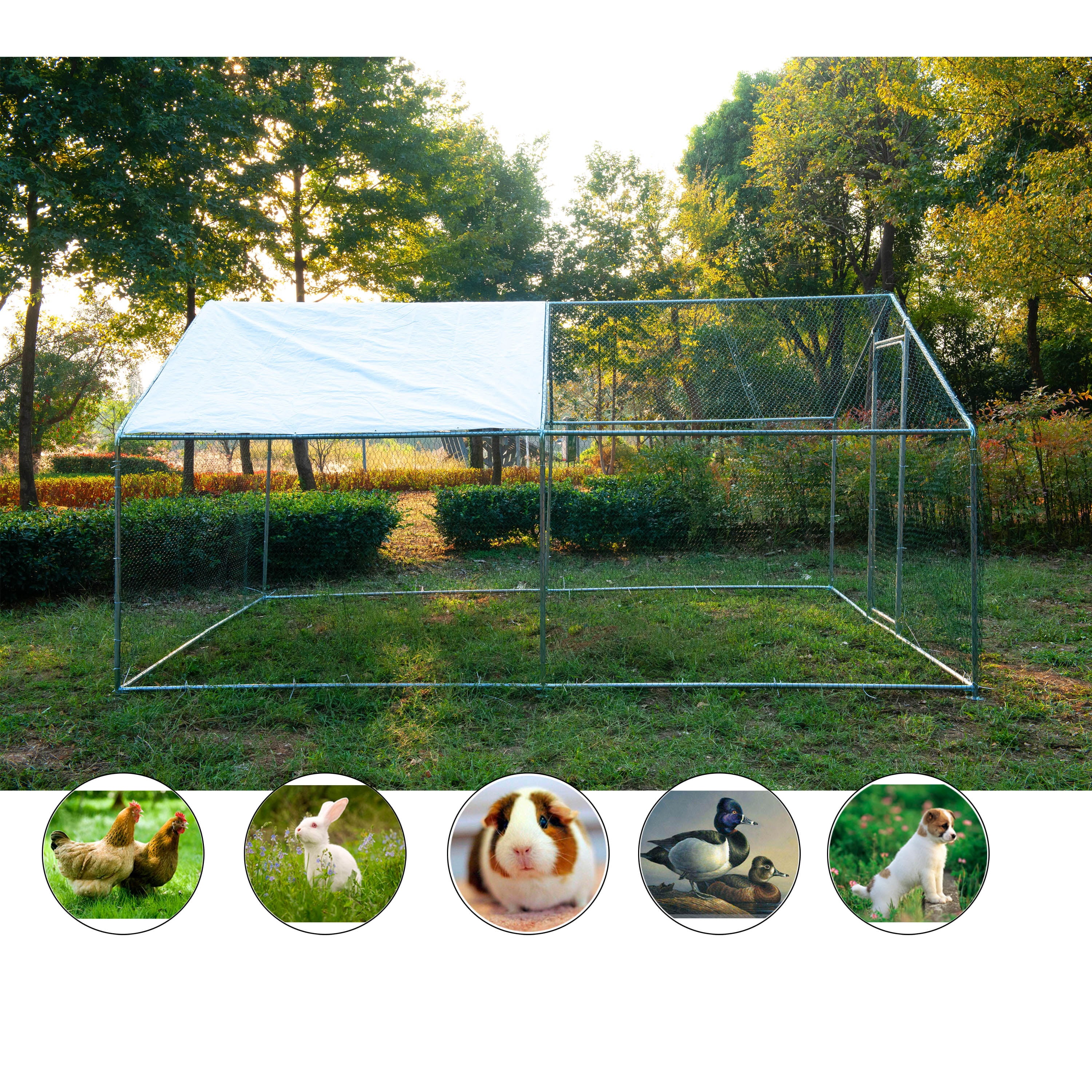 Outdoor Large Metal Chicken Coop for 20-40 chickens Walk-in Hen House Poultry Pet Hutch w/ Cover Garden Backyard Cage for Farm Use