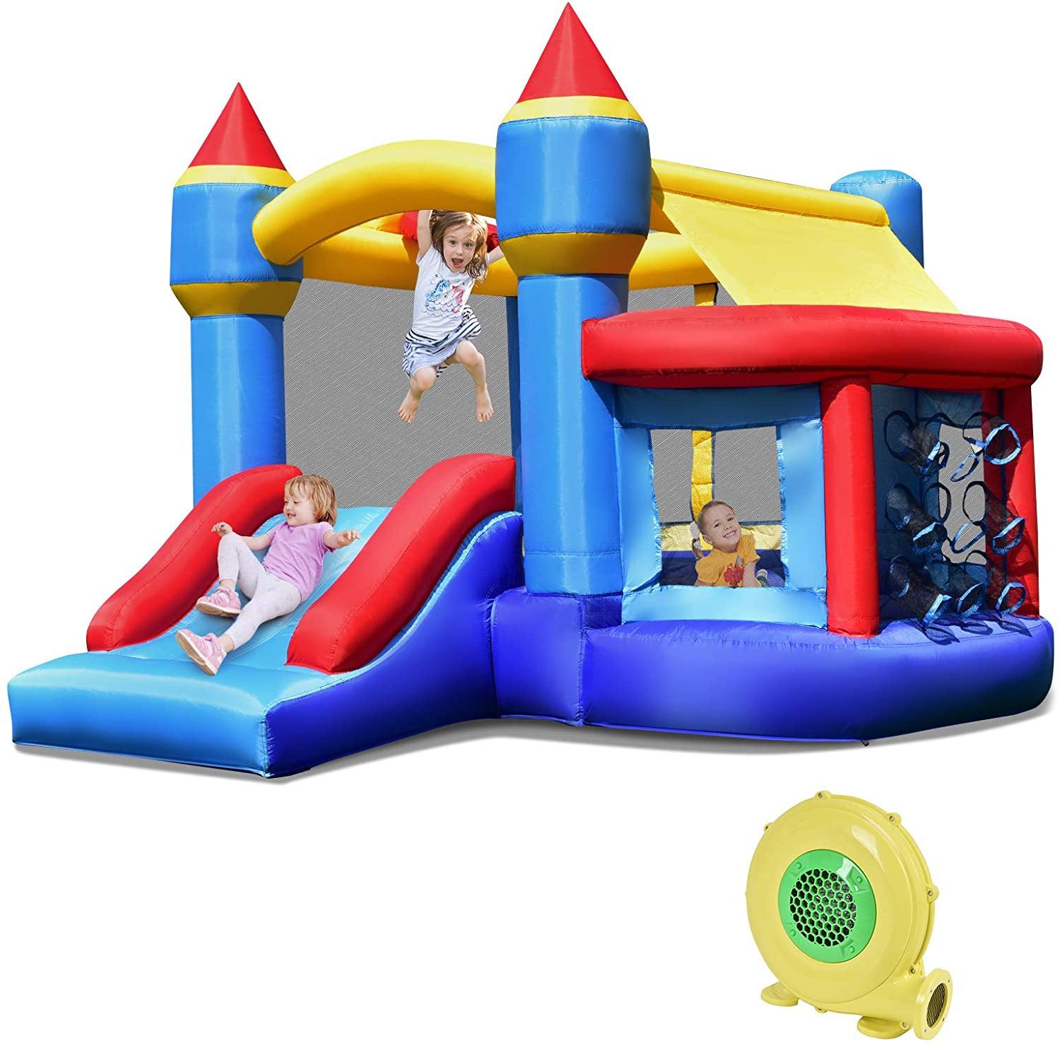 Inflatable Bounce House, Kids Jumping Slide Bouncer w/Basketball Rim