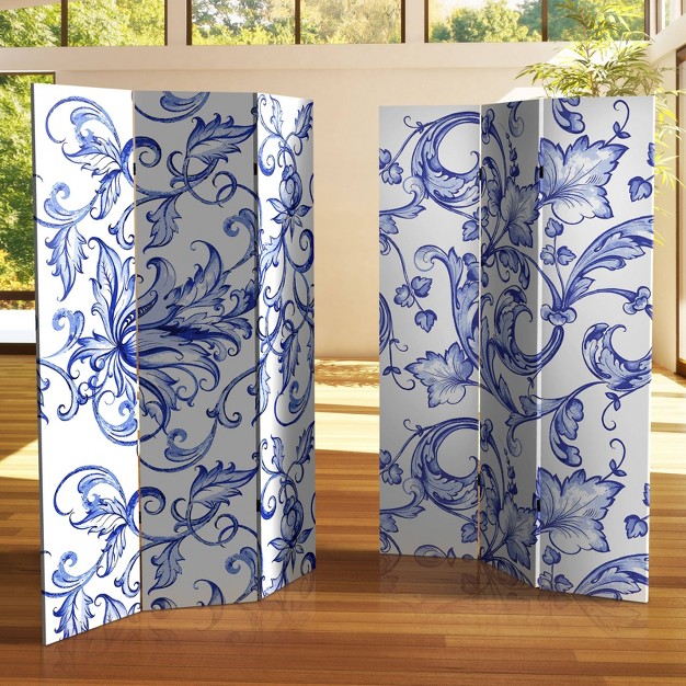 Double Sided Filigree Canvas Room Divider Blue Oriental Furniture