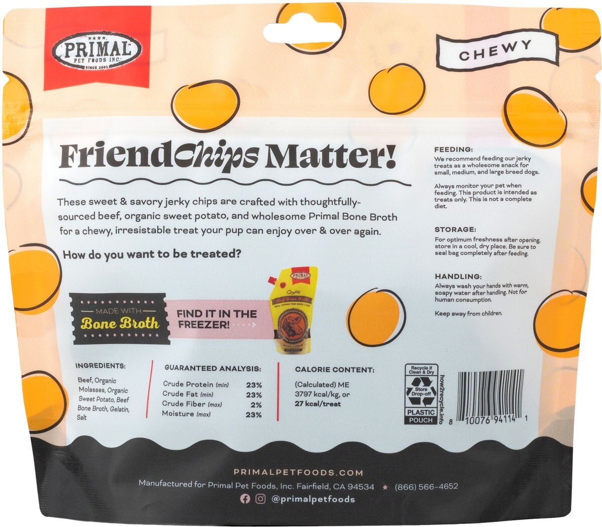 Primal FriendChips Matter Beef with Broth Flavored Jerky Dog Treats， 1.5-oz bag