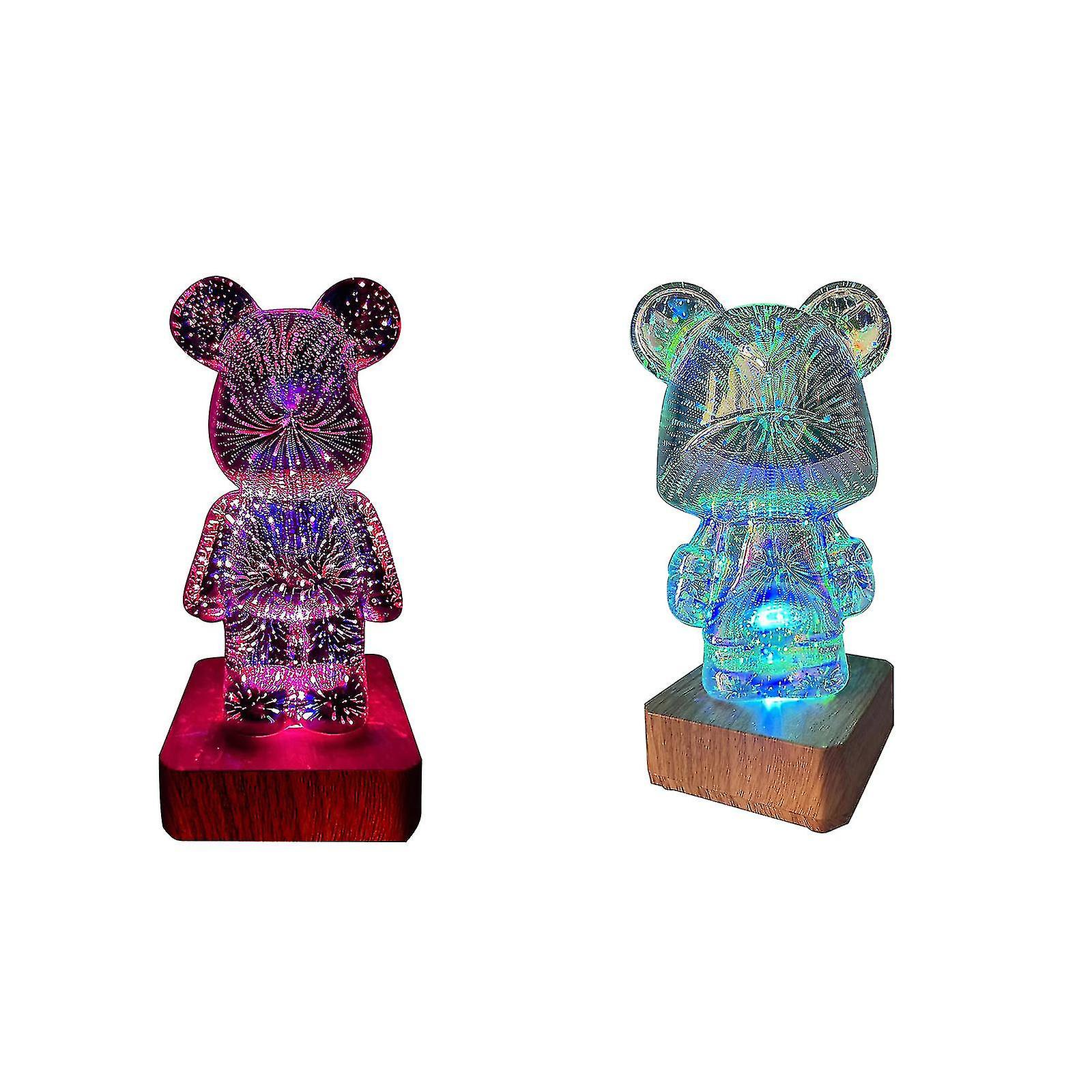 3d Firework Bear，creative Light Projection Colorful Bear For Desk Night Lights Valentine's Day Gifts