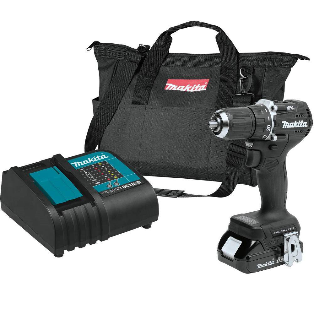 Makita 18V LXT Sub-Compact Lithium-Ion Brushless Cordless 12 in.Variable Speed Driver Drill Kit 1.5Ah XFD15SY1B