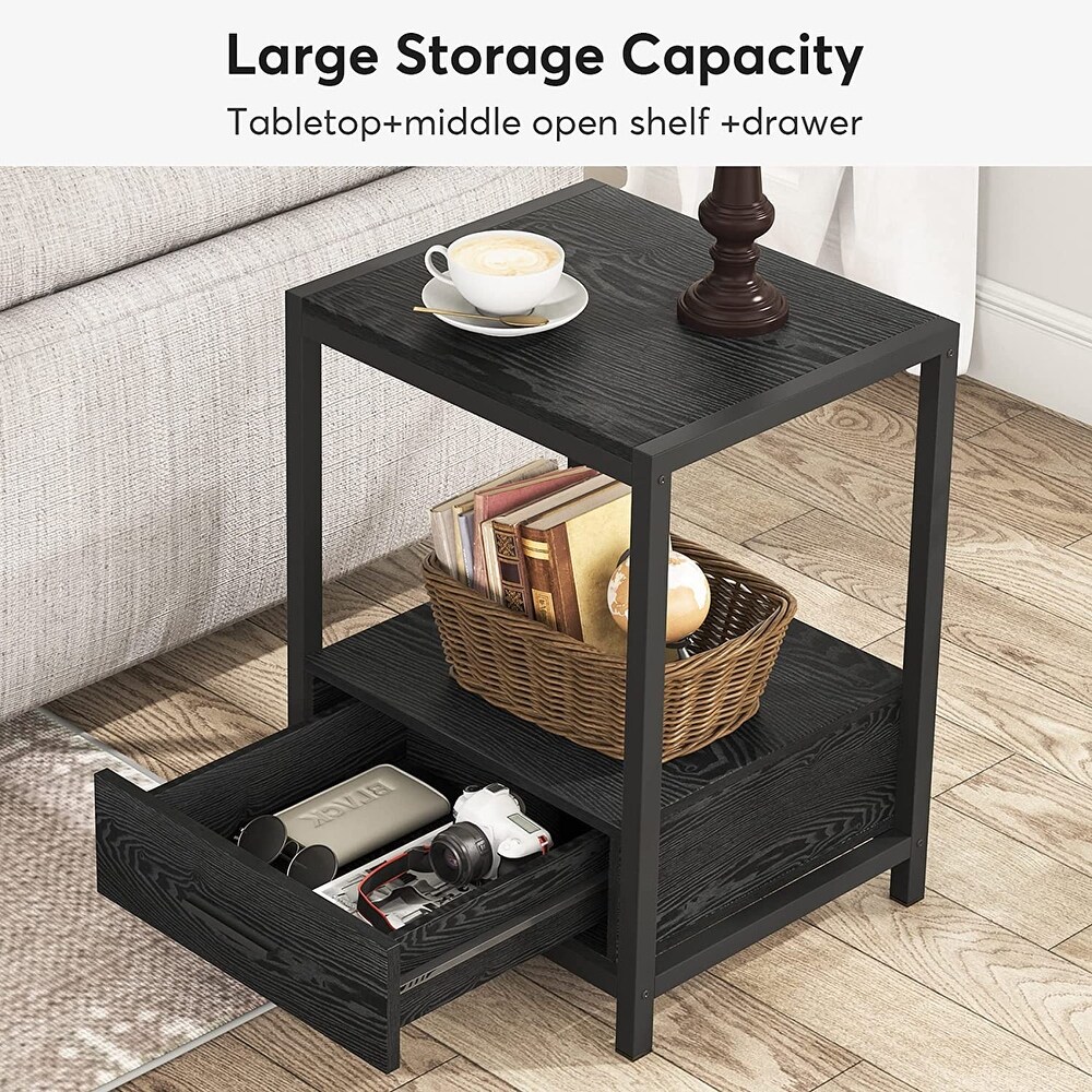 Tribesigns Modern Nightstands with drawers and open shelf 25 inch Tall End Table