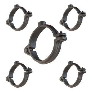 The Plumber's Choice 1-12 in. Hinged Split Ring Pipe Hanger Malleable Iron Clamp with 38 in. Rod Fitting for Suspending Tubing (5-Pack) 112HSHB-5