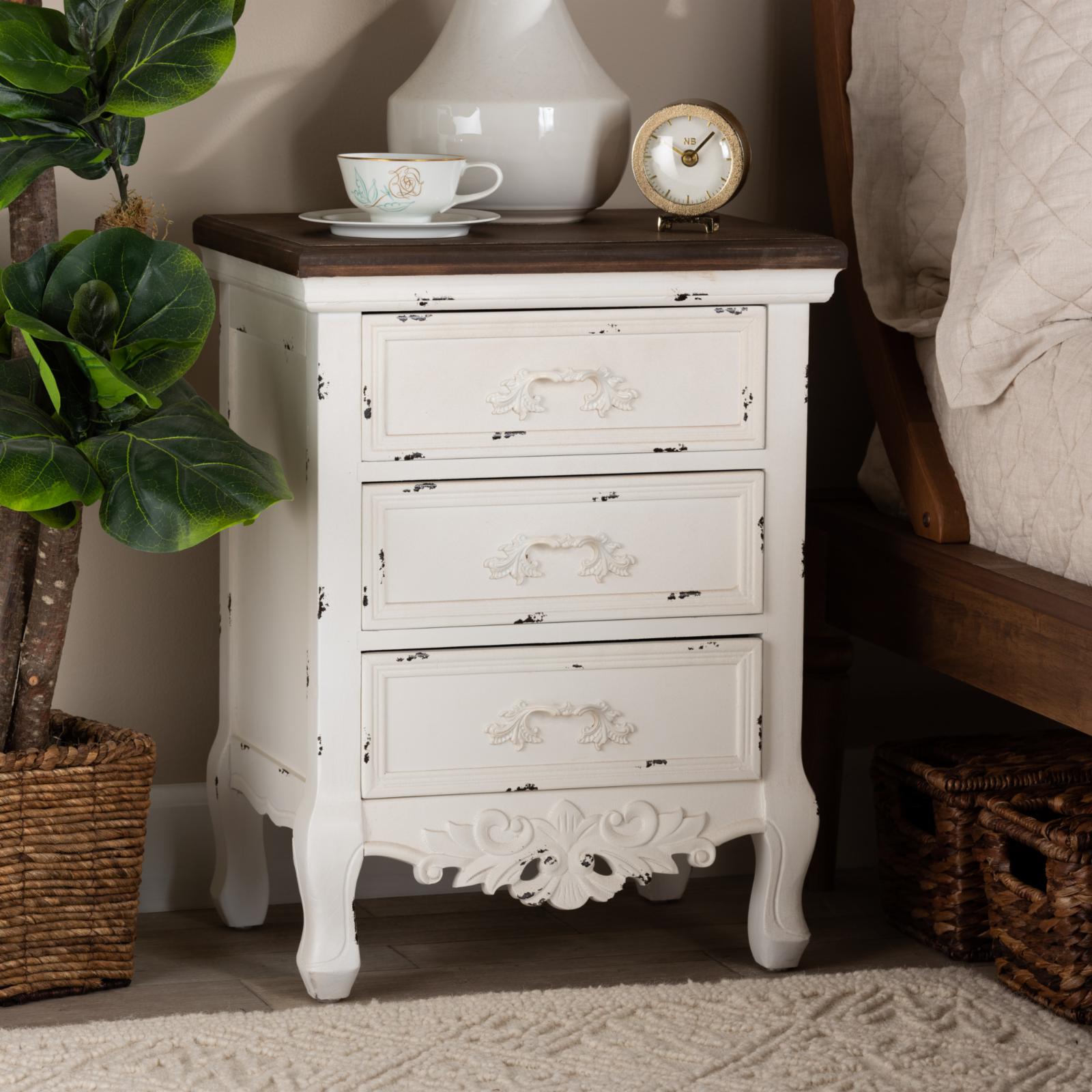 Baxton Studio Levron 3-Drawer Nightstand