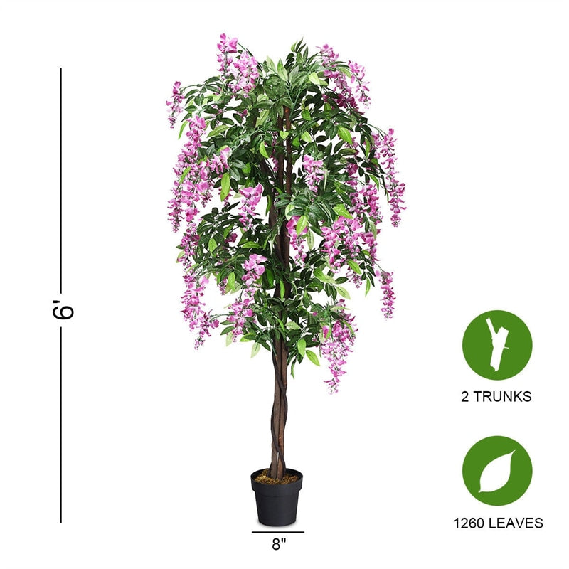 6FT Artificial Ficus Tree Fake Wisteria Tree Faux Plant for Indoor Outdoor Office Living Room D¨¦cor