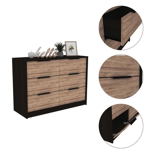 TUHOME Kaia 4 Drawer Double Dresser with 2 Cabinets and Metal Hardware - - 31880279