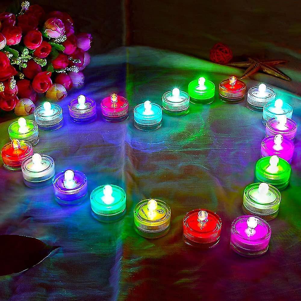 24pack Waterproof Round Mini Led Tea Lights Underwater Lights For Wedding Home Party Vase Festival Valentine's Day Decoration