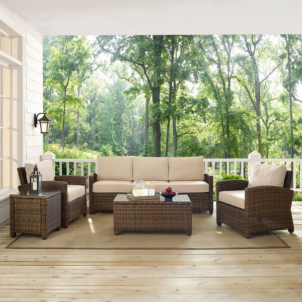 Bradenton Sand 5-Piece Outdoor Wicker Sofa Conversation Set with Cushions with Cushions