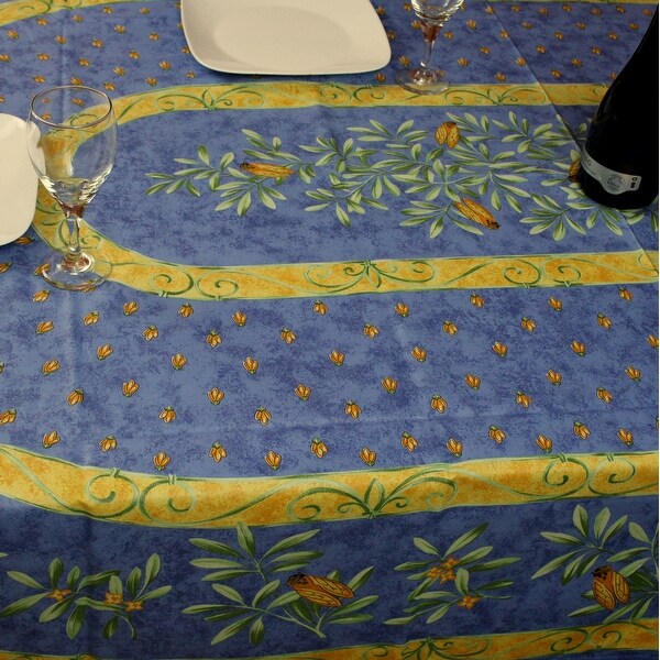 Wipeable French Spill Resistant Bees Print Acrylic Coated Tablecloth