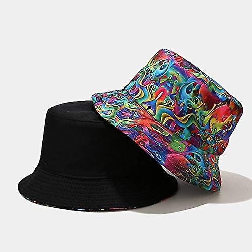 Reversible Printed Bucket Sun Hat， Packable Double-side-wear Fisherman Outdoor Cap Summer Beach Hats Many Patterns