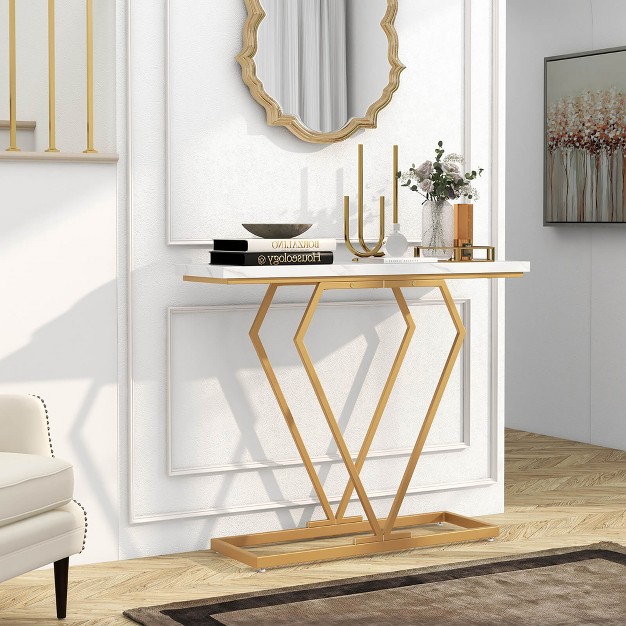 Modern Accent Table Faux Marble Narrow Entryway Table For Living Room