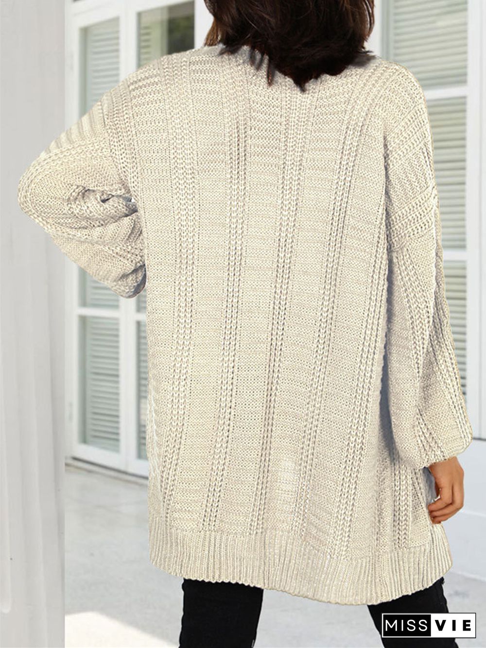 Solid Color V-neck Lantern Sleeve Cardigan Sweater