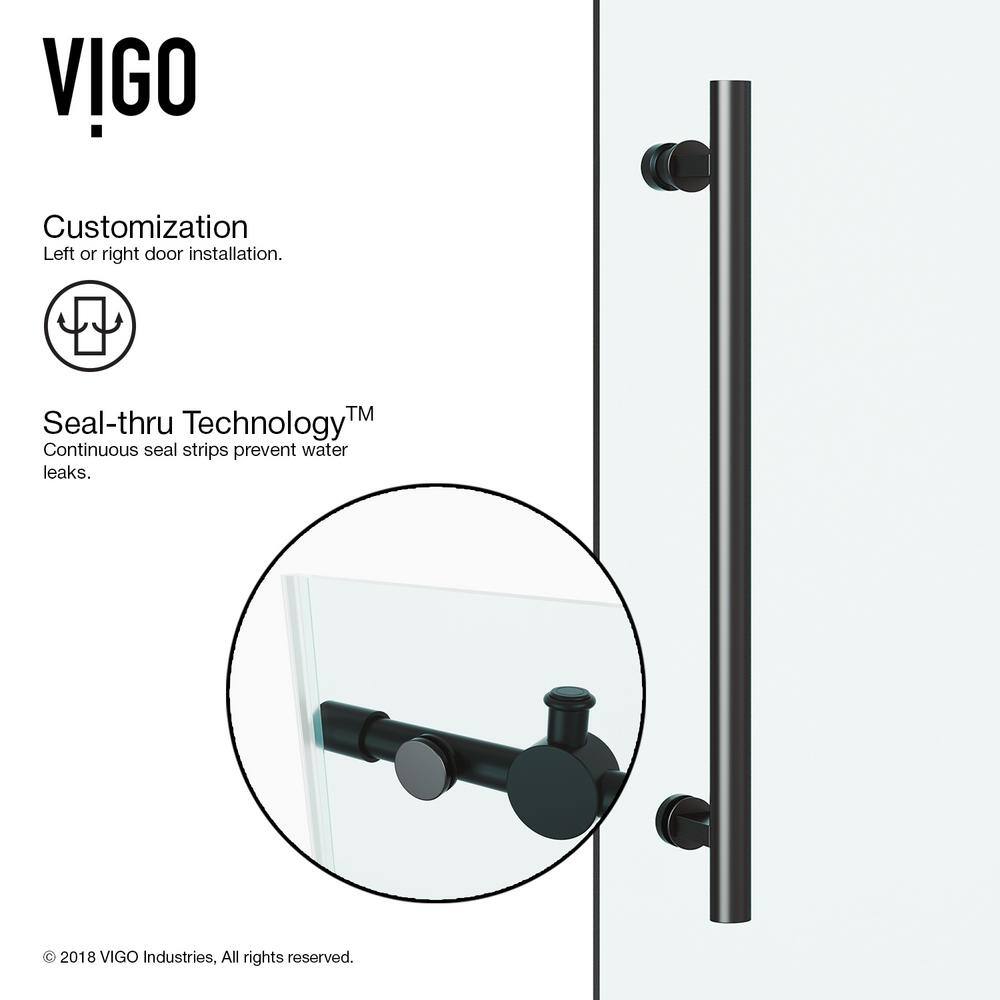 VIGO Elan 56 to 60 in. W x 74 in. H Frameless Sliding Shower Door in Matte Black with 38 in. (10 mm) Clear Glass VG6041MBCL6074