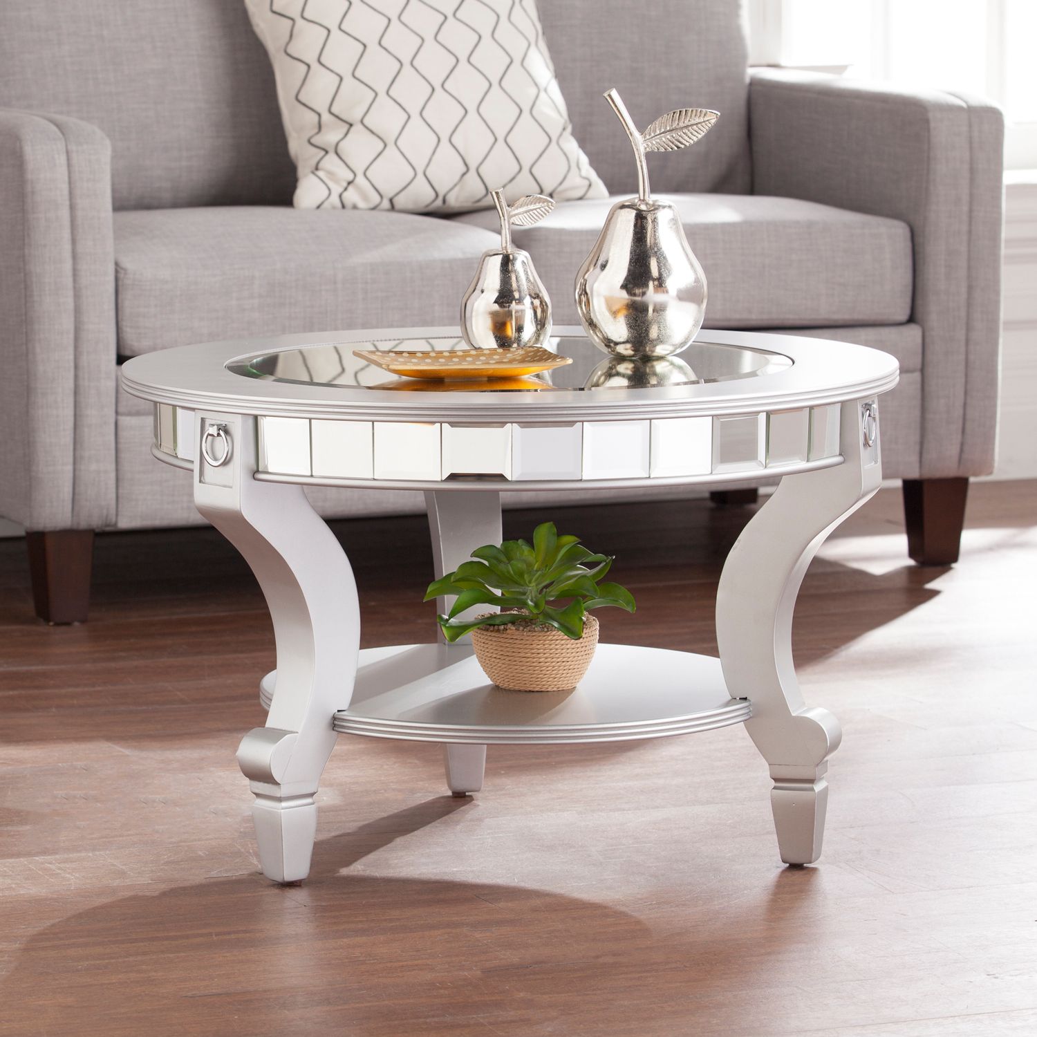 Southern Enterprises Lonveir Mirrored Round Coffee Table