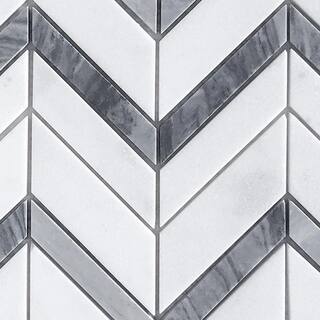 Jeffrey Court Glacier Edge White and Gray 9.875 in. x 11.25 in. Chevron Honed Marble Floor and Wall Mosaic Tile (0.771 sq. ft.Each) 95672