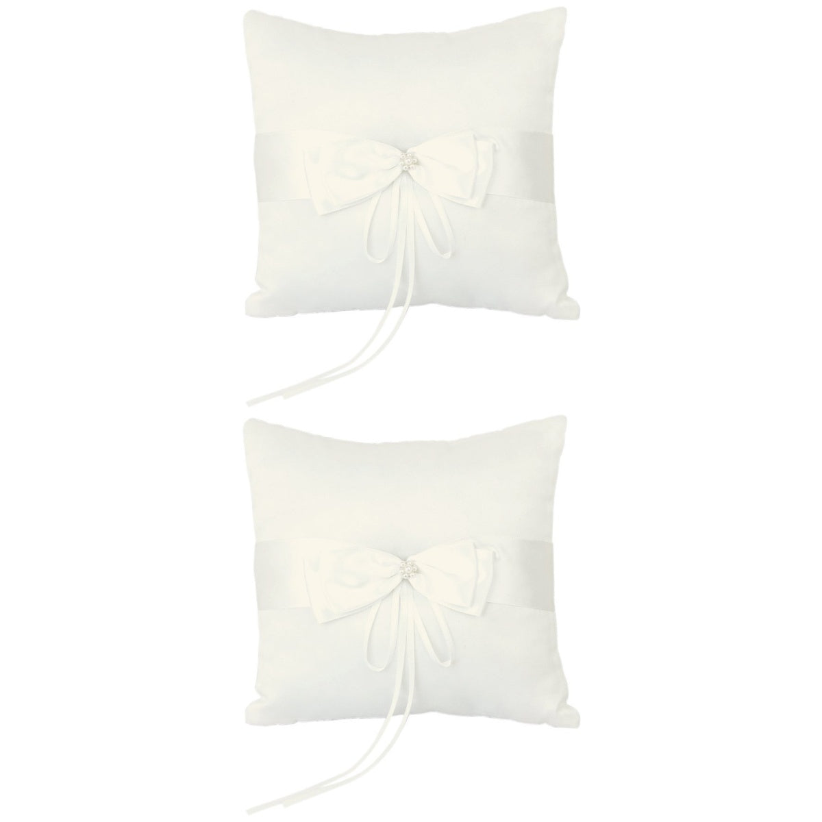 NICEXMAS 2pcs 10*10cm Wedding Ceremony Ring Bearer Pillow Cushion with Satin Double Bowknot Flower Faux Pearl (Ivory)