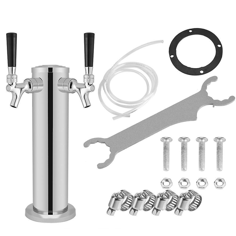 Stainless Steel Dual Tap Draft Beer Tower For Home Bar Pub Use With Chrome Faucet