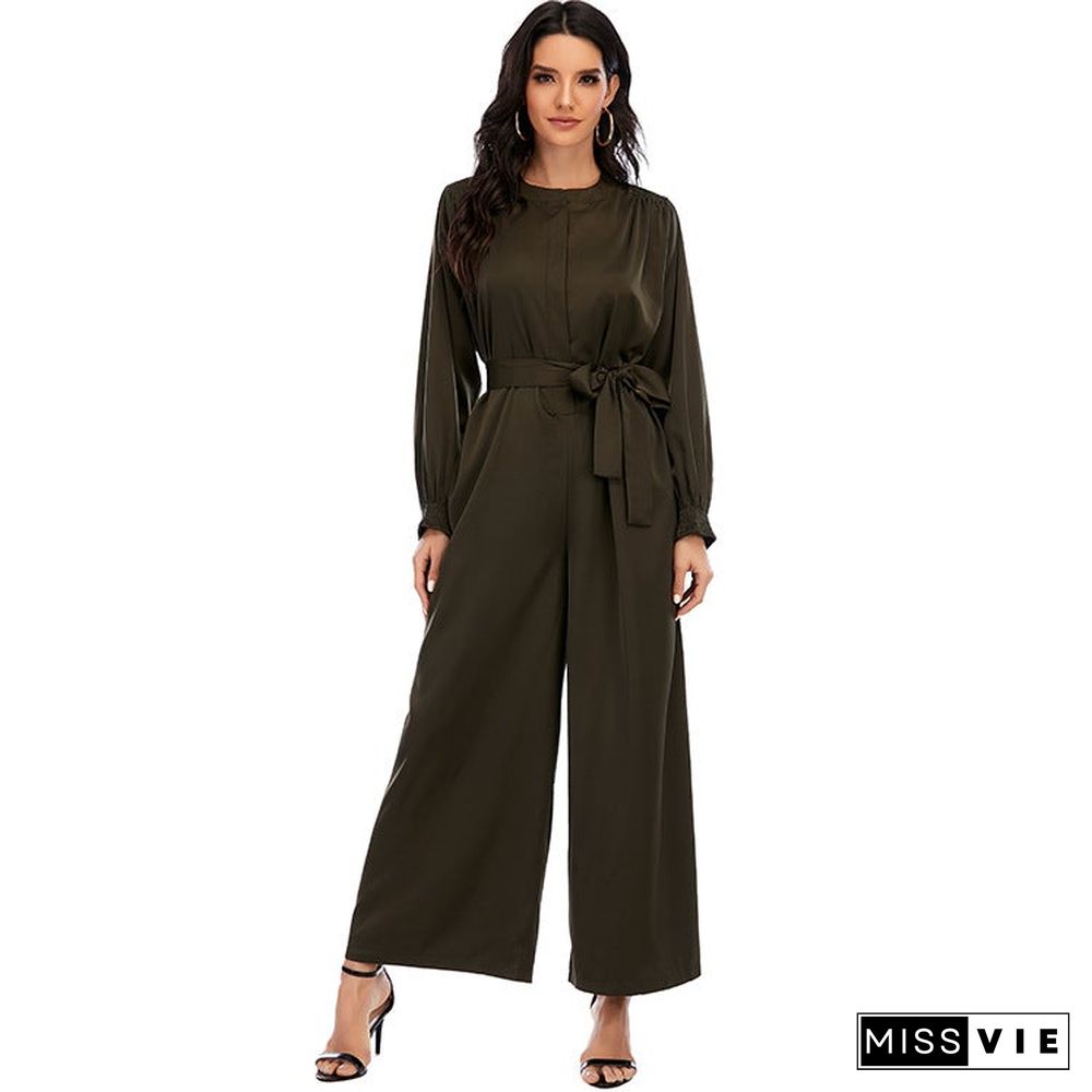 Fashion Jumpsuit Solid Color Waist Temperament Wide-leg Pants