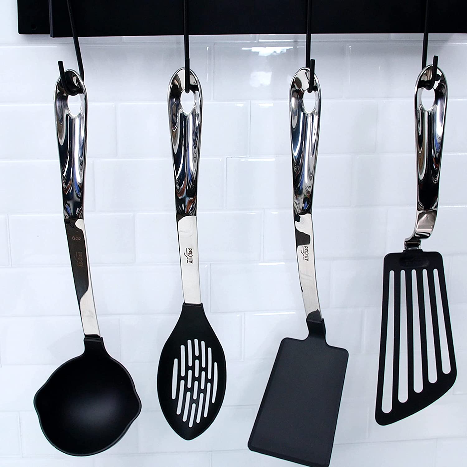 All-Clad Scratch and Heat-Resistant Nylon Tools with Stainless Steel Handles and Caddy， 5-Piece