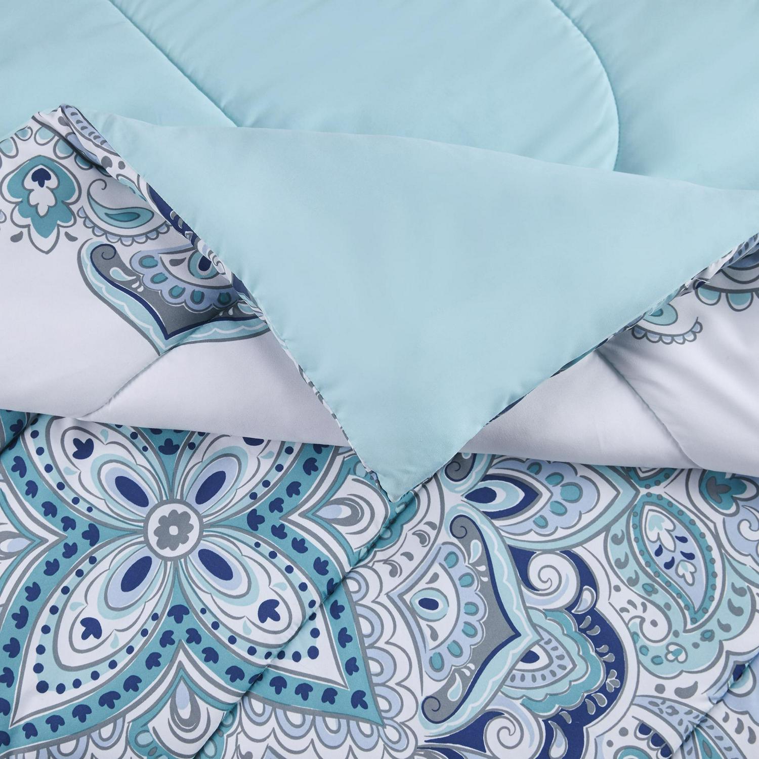 Mainstays Teal Medallion 10 Piece Bed in a Bag Comforter Set with Sheets， Queen