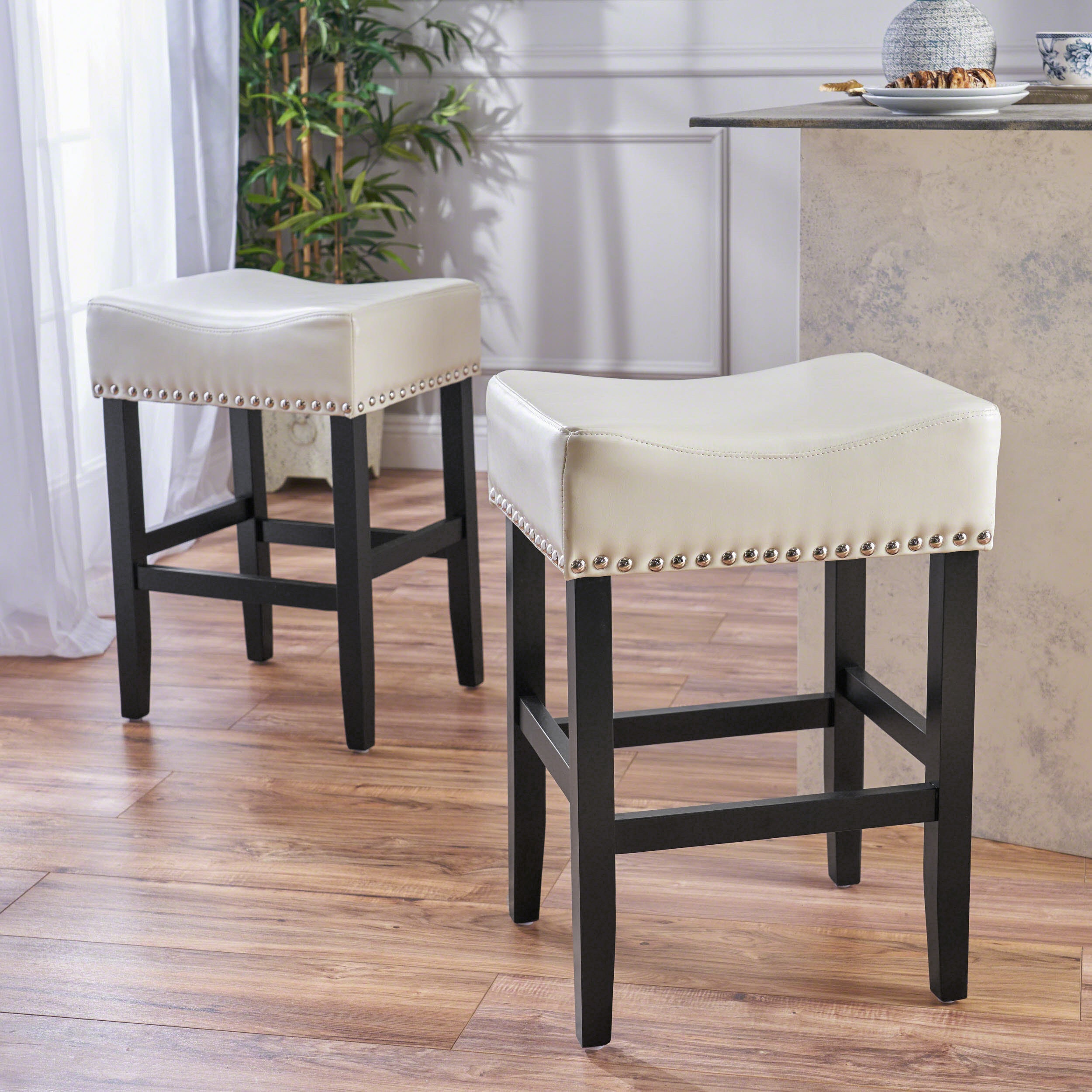 Chantal Backless Leather Counter and Bar Stool, Set of 2