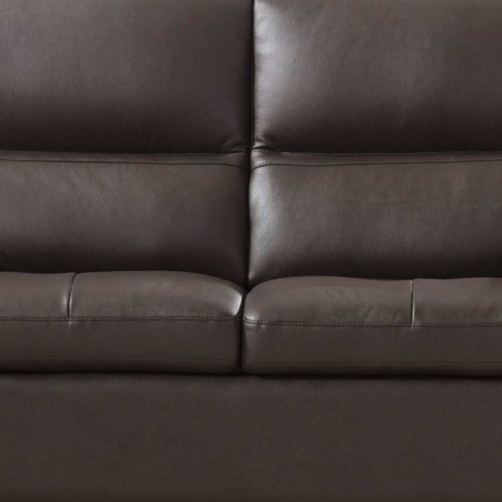 Contemporary Leather Loveseat With Wooden Trim Armrest And Block Feet Brown   Contemporary   Loveseats   by VirVentures  Houzz