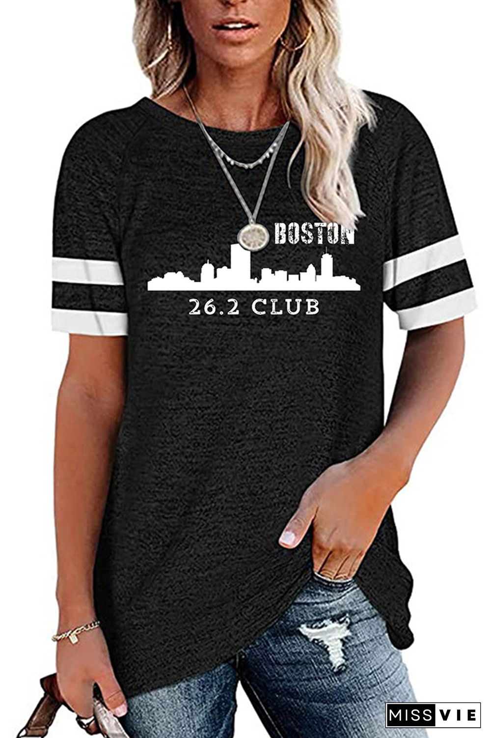 26.2 Miles Shirt Boston Marathon Printed Graphic Tees for Women Wholesale