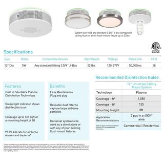 SILENTAIRE Plasma Air Purifier 12 in. Universal Ceiling Mount System H1N1  STA 8032 Certified 400 sqft Two Working Modes 120-277V 559051000