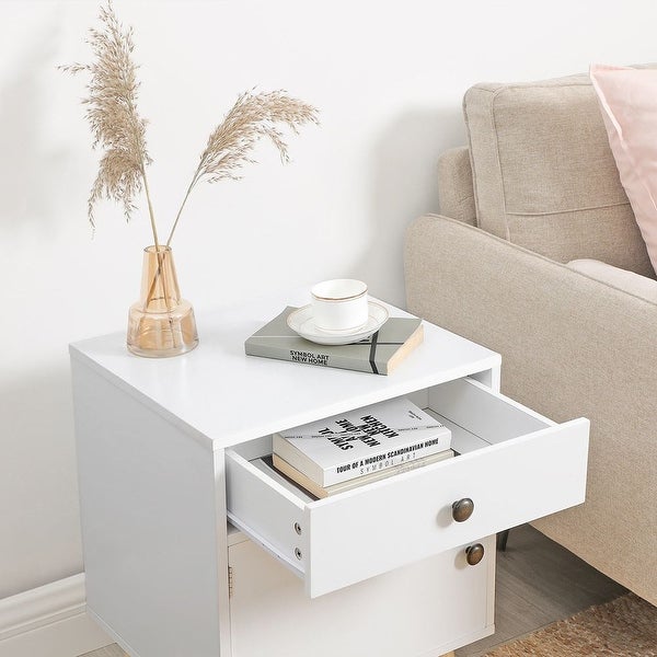 Side Table， Nightstand with 1 Drawer， Durable， for Bedroom， Living Room， Office， 17.7 x 15.8 x 23.6 inches， White