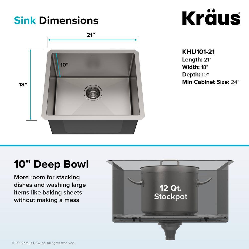 KRAUS Standart PRO 16 Gauge Stainless Steel 21 in. Undermount Bar Sink KHU101-21