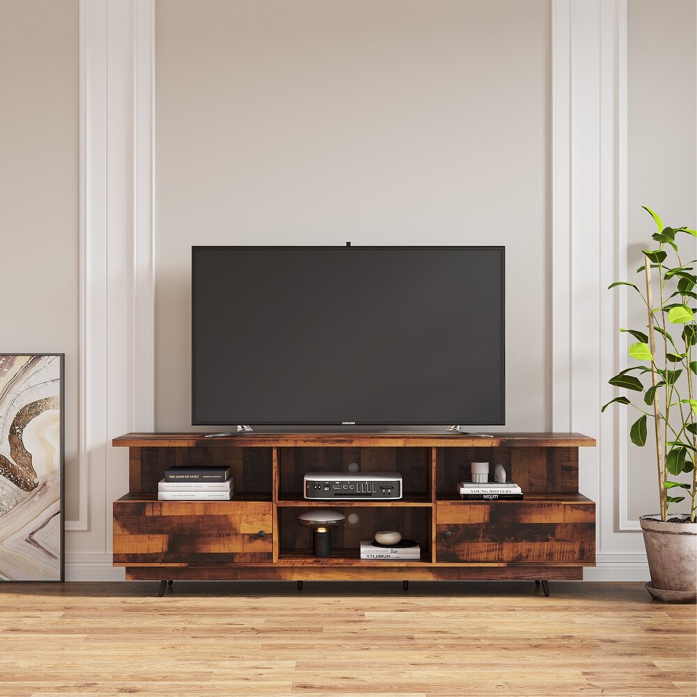 TV Stand Entertainment Centers Console Table with 2 Doors and 4 Open Shelves