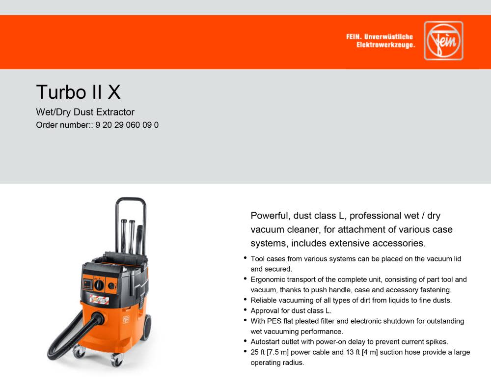 FEIN Turbo II X Professional Wet/Dry Vacuum Cleaner with Included Accessory Set ;