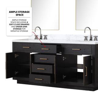 Lexora Condor 72 in W x 22 in D Black Oak Double Bath Vanity Carrara Marble Top and 34 in Mirrors LVCO72DJ110