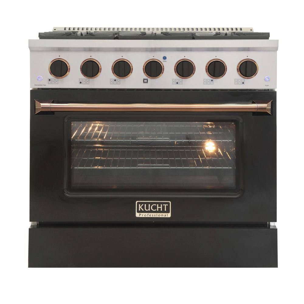 Kucht Custom KNG 36 in. 5.2 cu. ft. Propane Gas Range with Convection Oven in Black with Black Knobs and Gold Handle KNG361LP-K-GOLD