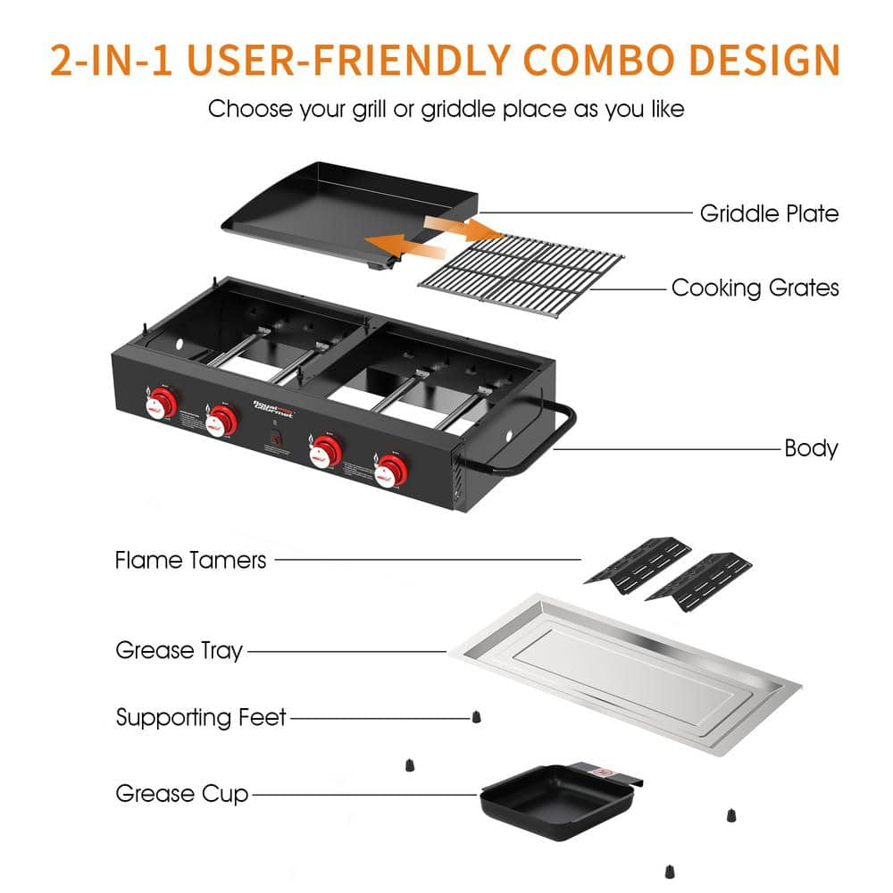 Royal Gourmet 4-Burner Portable Propane Tailgater Grill Griddle Combo in Black GD4002T