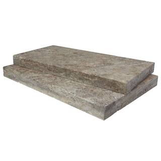 MSI Silver Travertine 2 in. x 24 in. x 24 in. Gray Pool Coping (10 Pieces26.7 sq. ft.Pallet) LCOPTSIL1624HUP