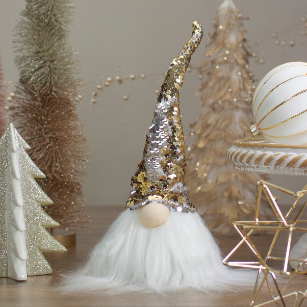 Elf Silver And Gold Sequin Hat Tabletop Christmas Decoration