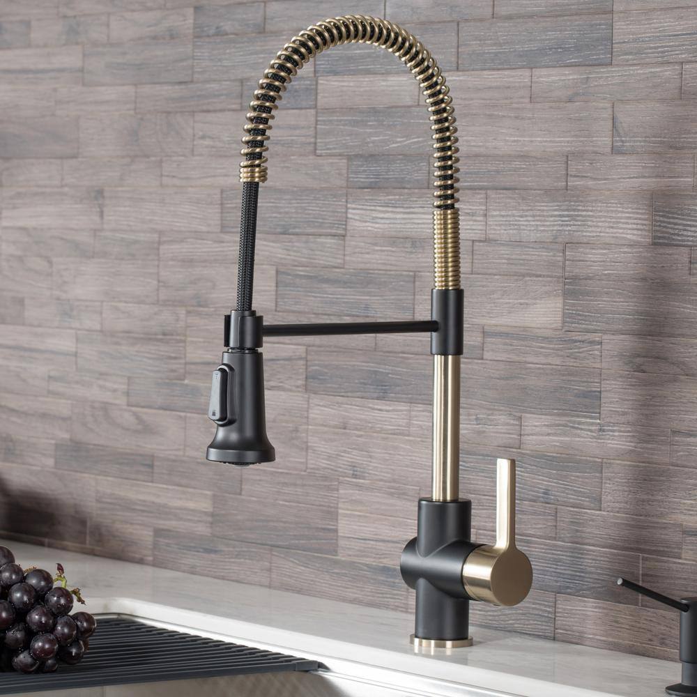 KRAUS Britt Single-Handle Pull Down Kitchen Faucet with Dual Function Sprayer in Brushed GoldMatte Black KPF-1690BGMB