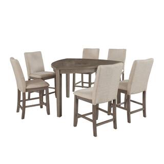 Best Quality Furniture Esmeralda 7-Piece Counter Height Dining Set with Beige Linen Fabric Chairs D874CH7