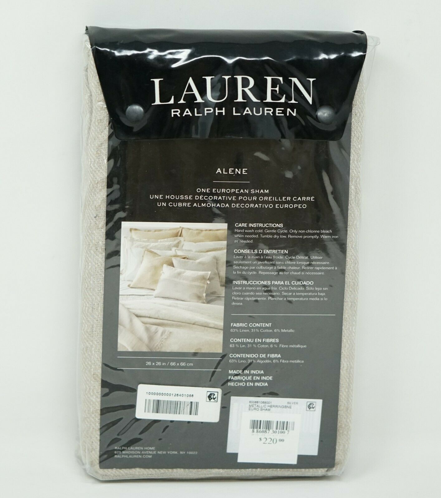 Lauren Ralph Lauren Alene Metallic Herringbone Linen Cotton Pillow Sham EURO