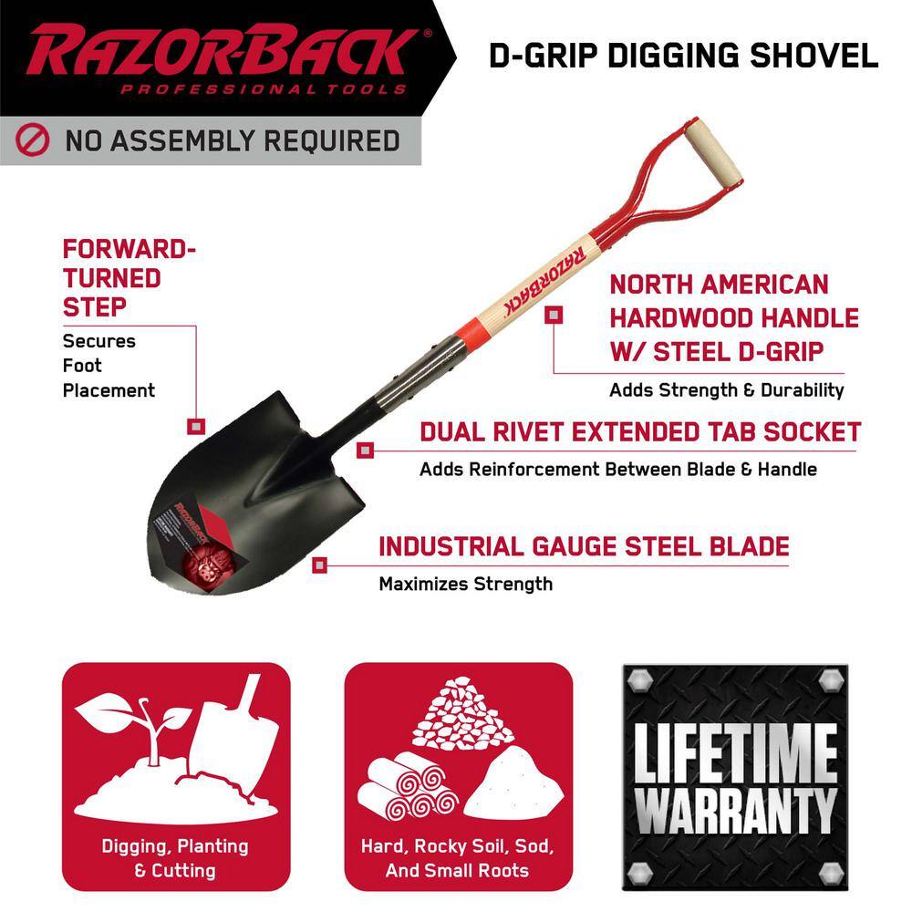 Razor-Back 30 in. Wood D-Handle Digging Shovel 43069