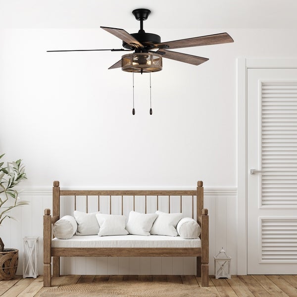 Carbon Loft Dixsie 5-blade Woodgrain Farmhouse LED Ceiling Fan - 52