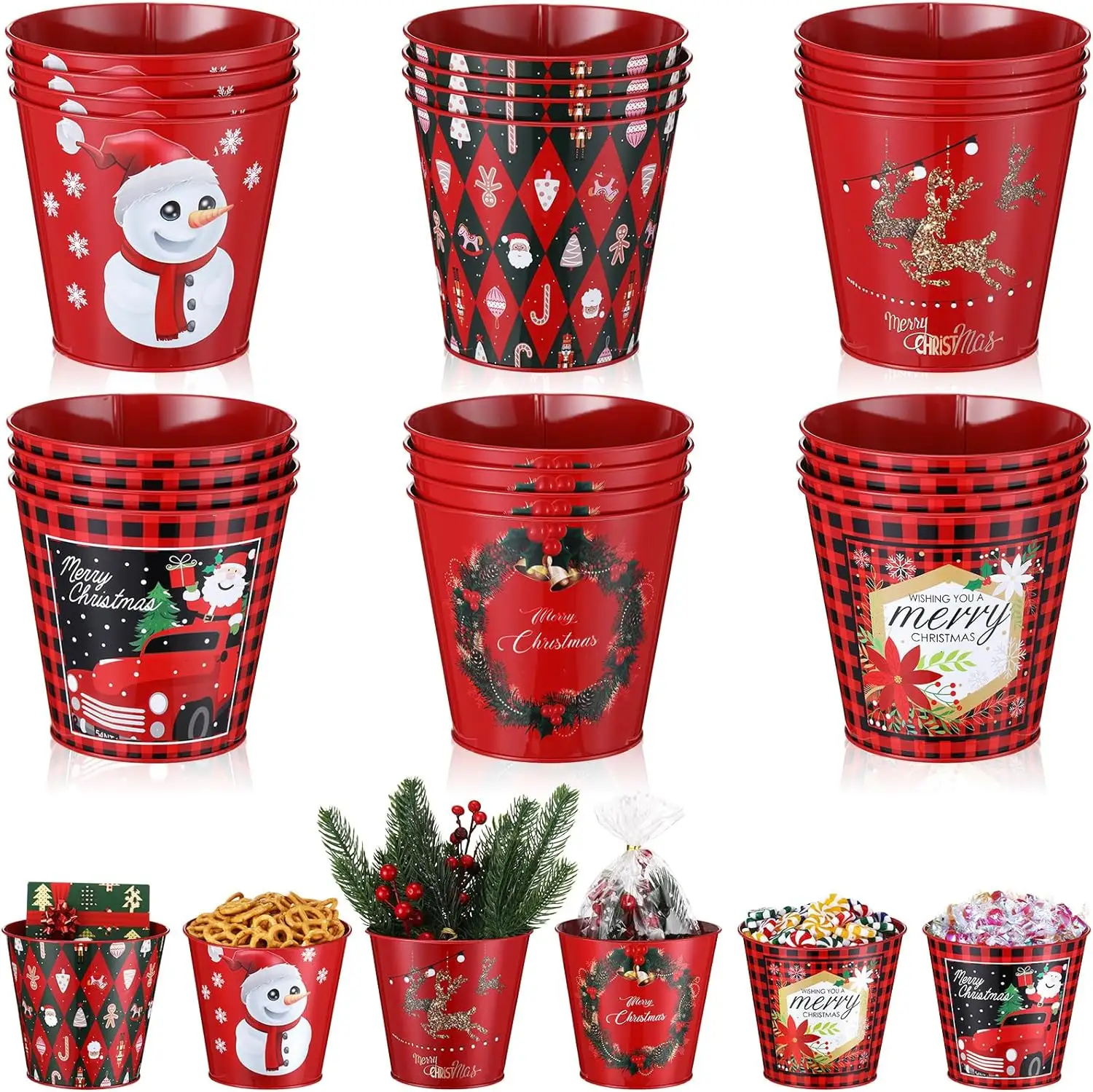 Christmas Metal Bucket Christmas Decorations Bucket  Party Buckets Gift Pails Candy Home Table Centerpieces Decoration