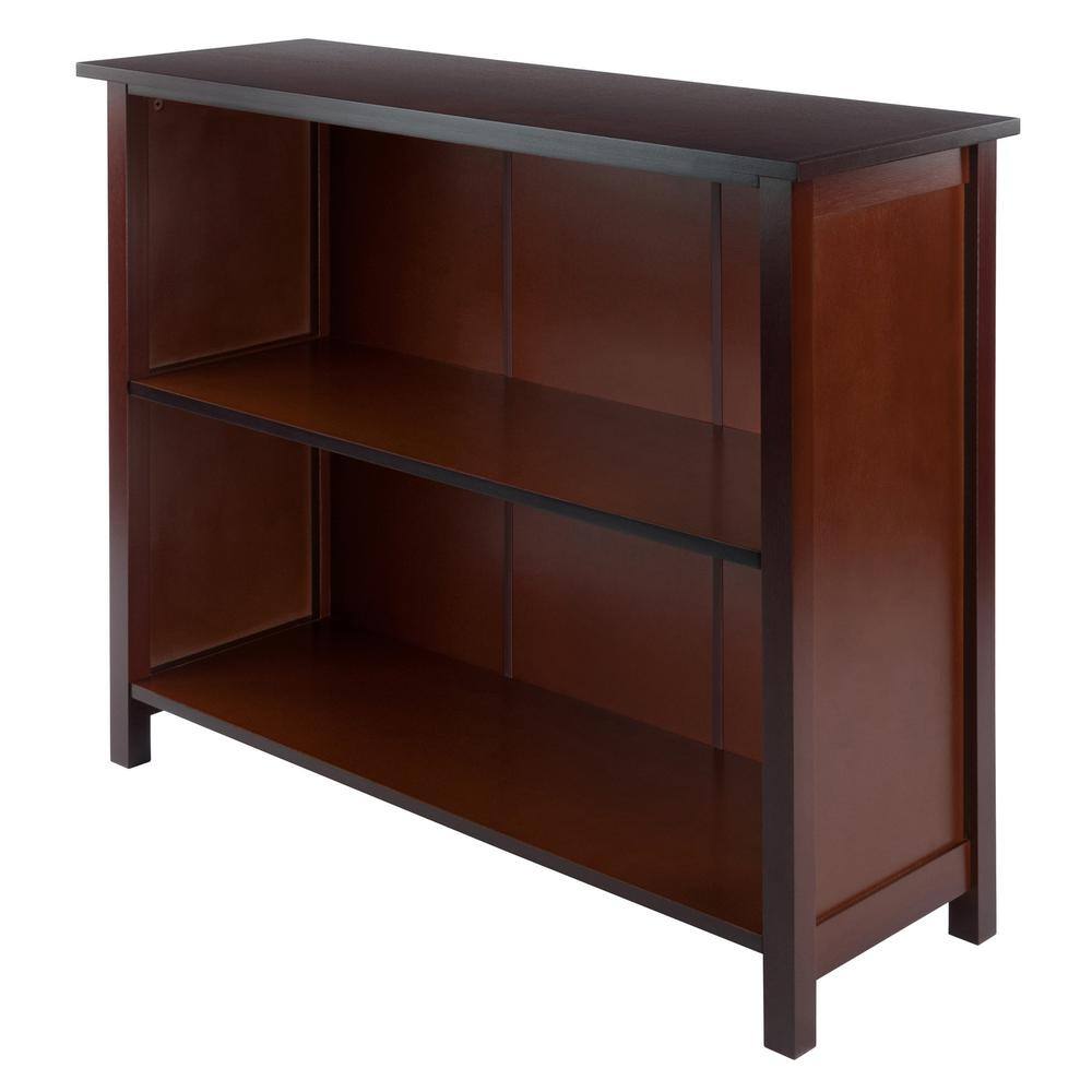 Winsome Wood Milan 2-Section Bookcase Wide Shelf Walnut 94539